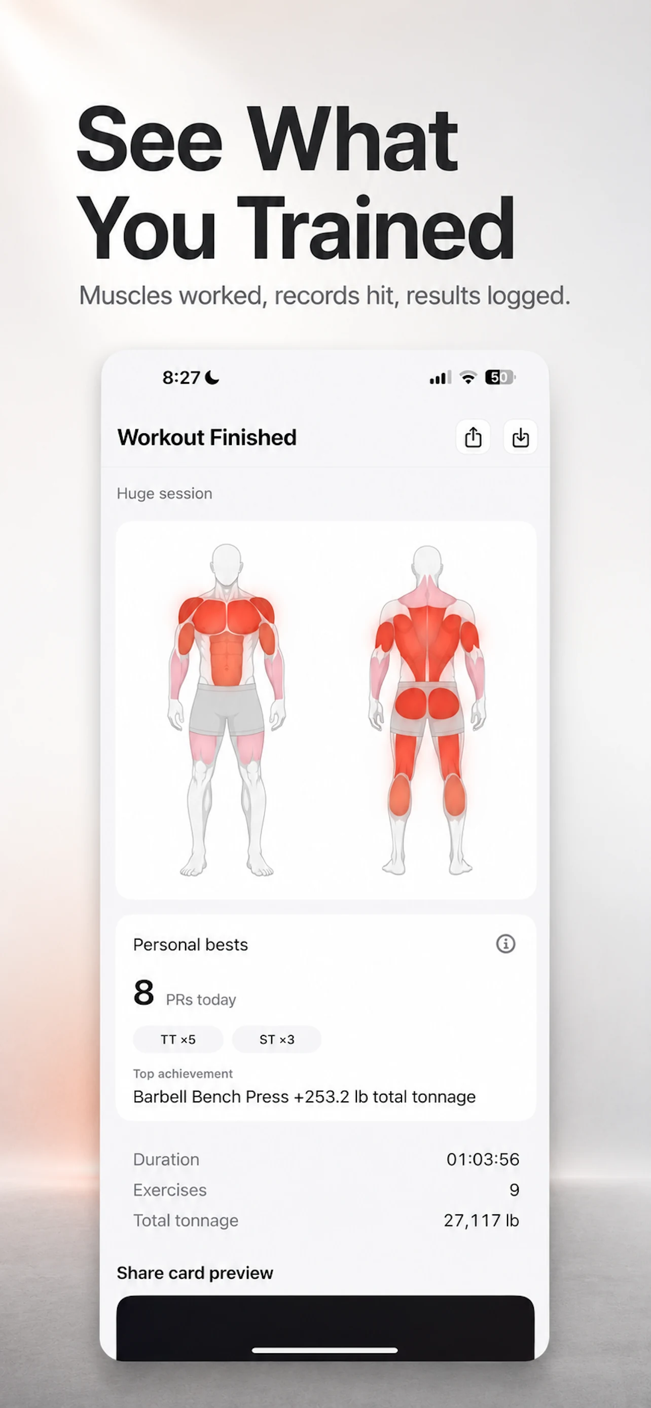 Fitness Karma workout logging screen.