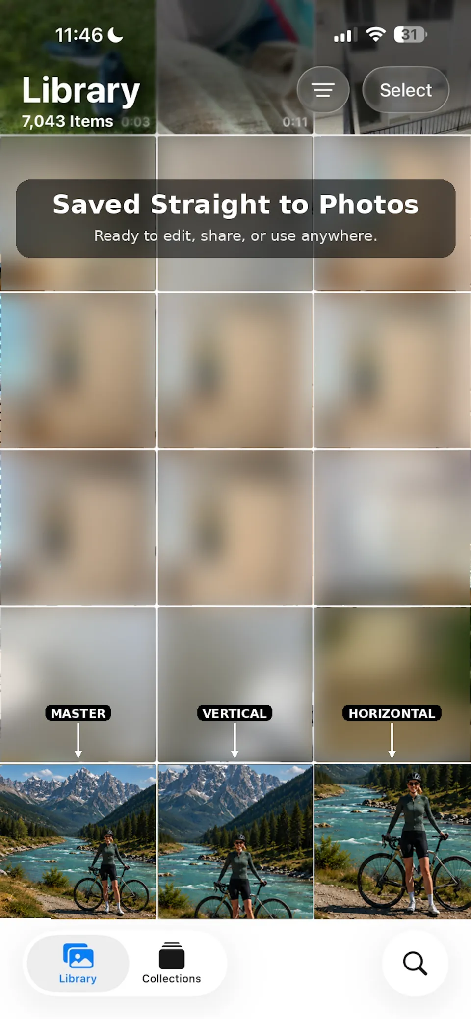 SameTake video exports saved to the iPhone Photos library.